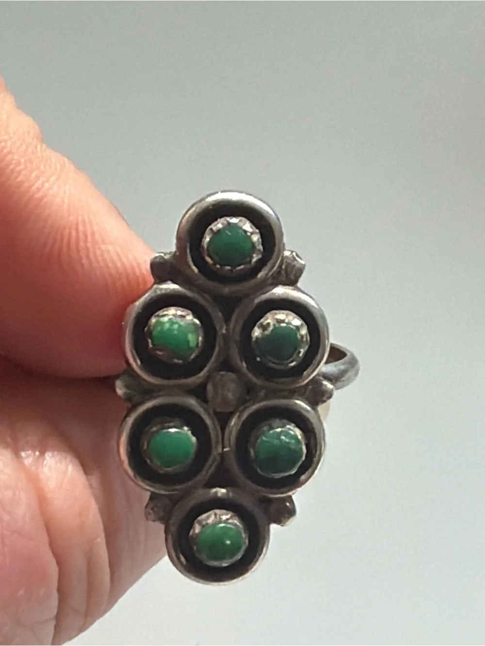 Vintage Southwestern Green Turquoise Snake Eye Sterling Silver Ring